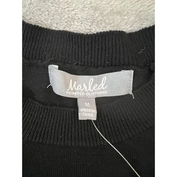 Marled Valentine Embroidered Heart "Love" Sweater Black Women's Size Medium - Picture 5 of 8